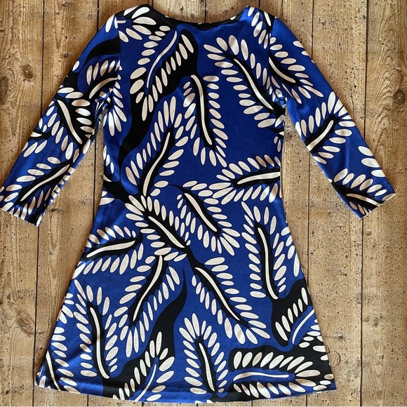 Diane Von Furstenburg DVF Blue Kaden Rivera Buds Leaf Silk Dress Size 8 - Picture 2 of 14